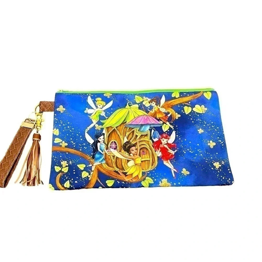 Tinker Bell Fairy Themed Custom Made Makeup Clutch Coin Custom Made Bag